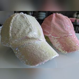 Sequin Baseball Cap Set - Cream and Pink